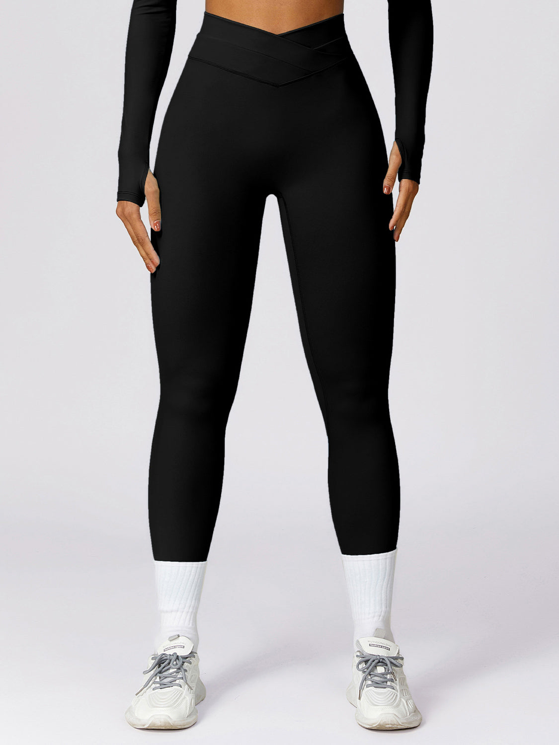 Basic fast-dry butt lifting cross waist brushing leggings