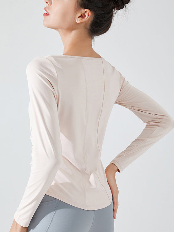 Basic V-neck waist pleated yoga long sleeves