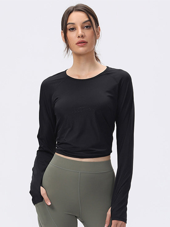 Basic breathable mesh nude back slit long sleeve