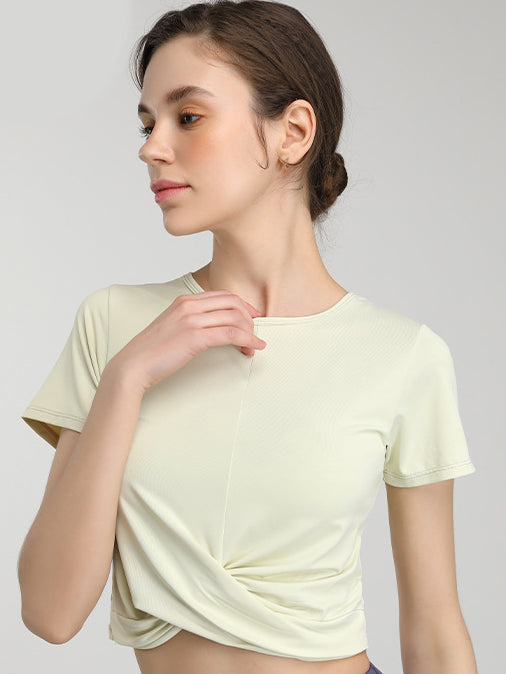 Basic crossed hem nude quick-drying breathable short sleeves