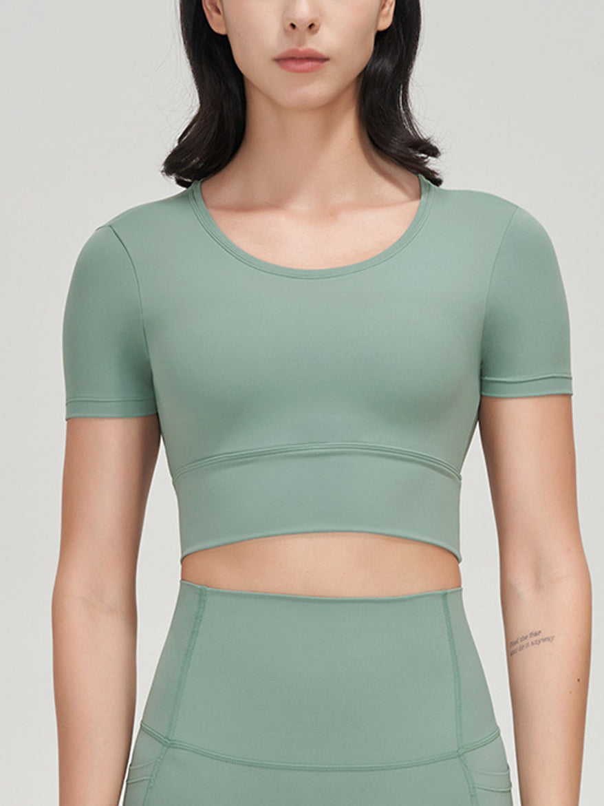Basic naked round neck fitness yoga short sleeves