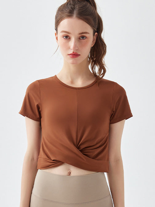 Basic crossed hem nude quick-drying breathable short sleeves