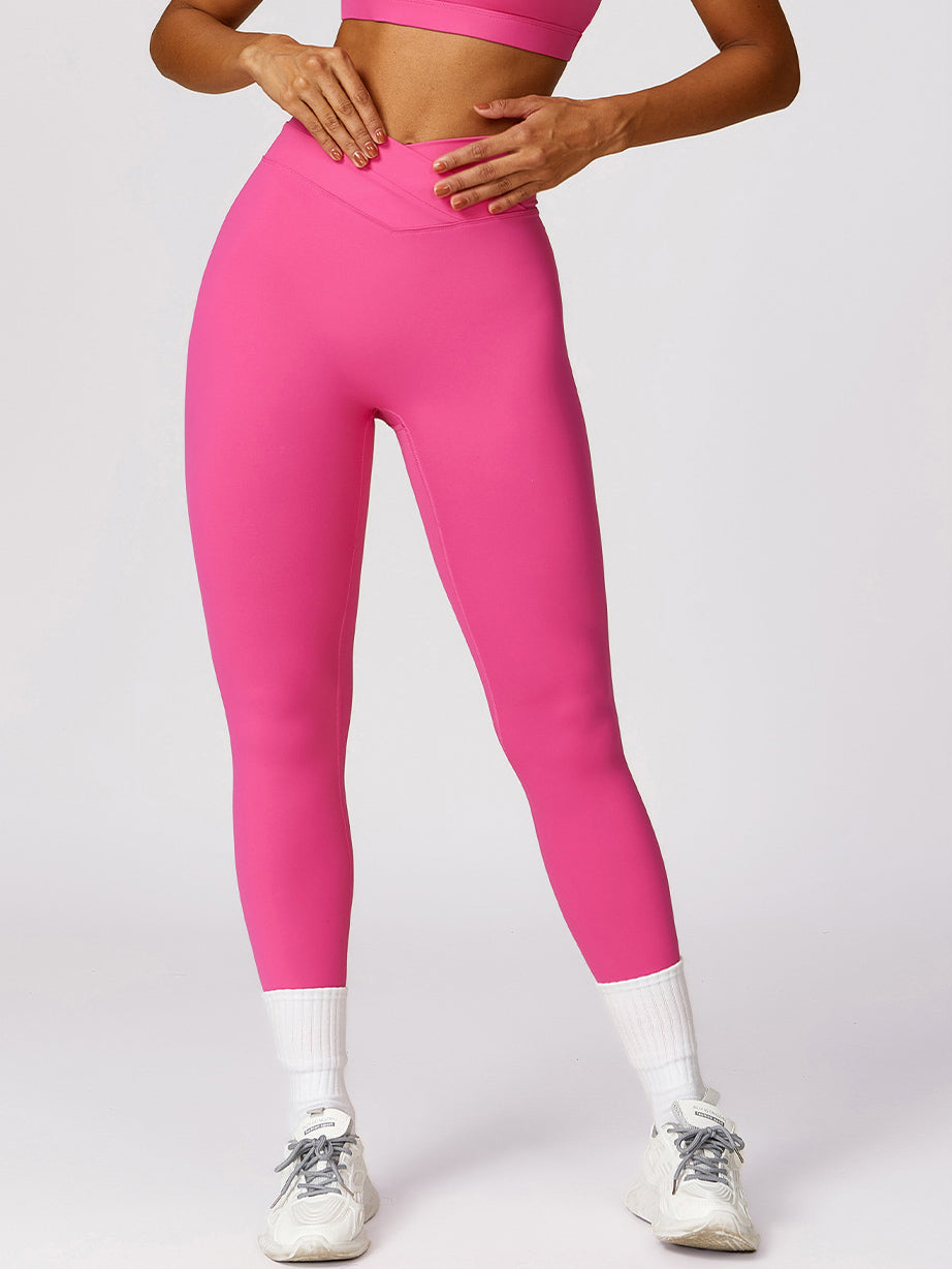 Basic fast-dry butt lifting cross waist brushing leggings