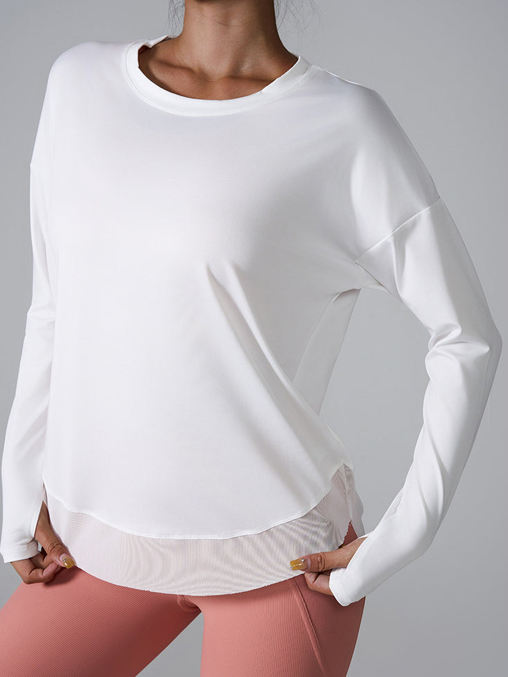 Basic loose breathable fast-dry patchwork long sleeves