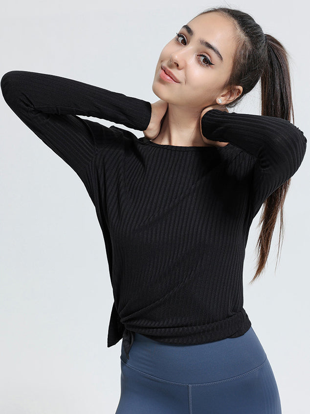 Basic ribbed tight irregular slit long sleeves