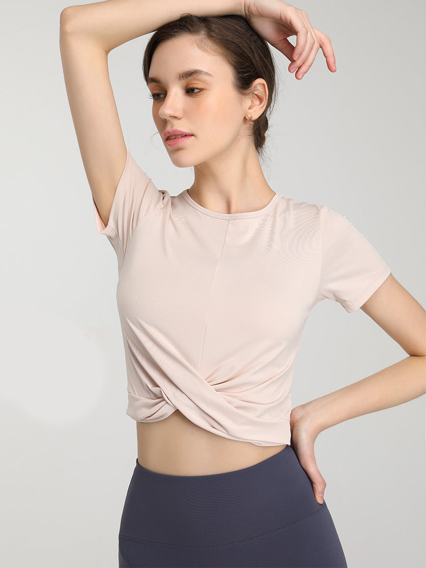 Basic crossed hem nude quick-drying breathable short sleeves