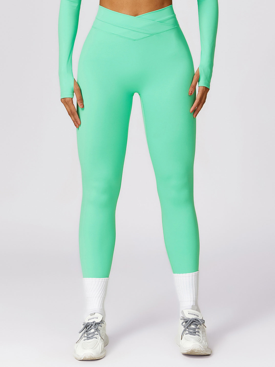 Basic fast-dry butt lifting cross waist brushing leggings