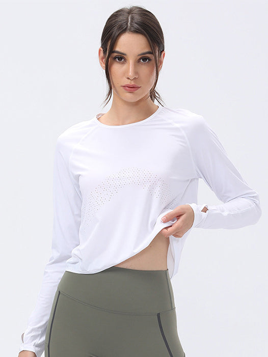 Basic breathable mesh nude back slit long sleeve