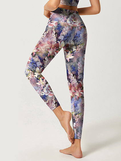 Flower magnolia peonies patchwork leggings