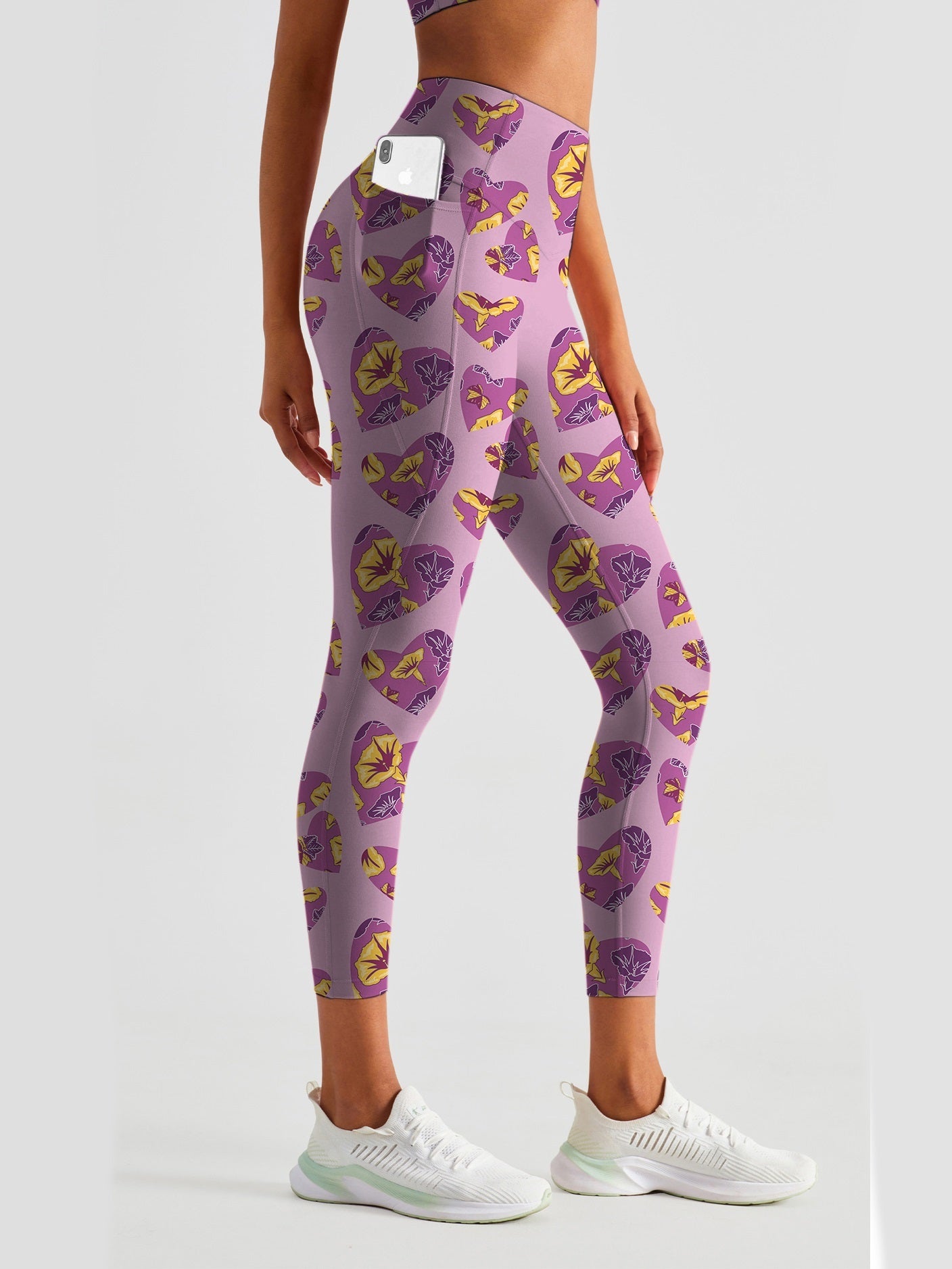 Flower purple heart-shaped trumpet print leggings