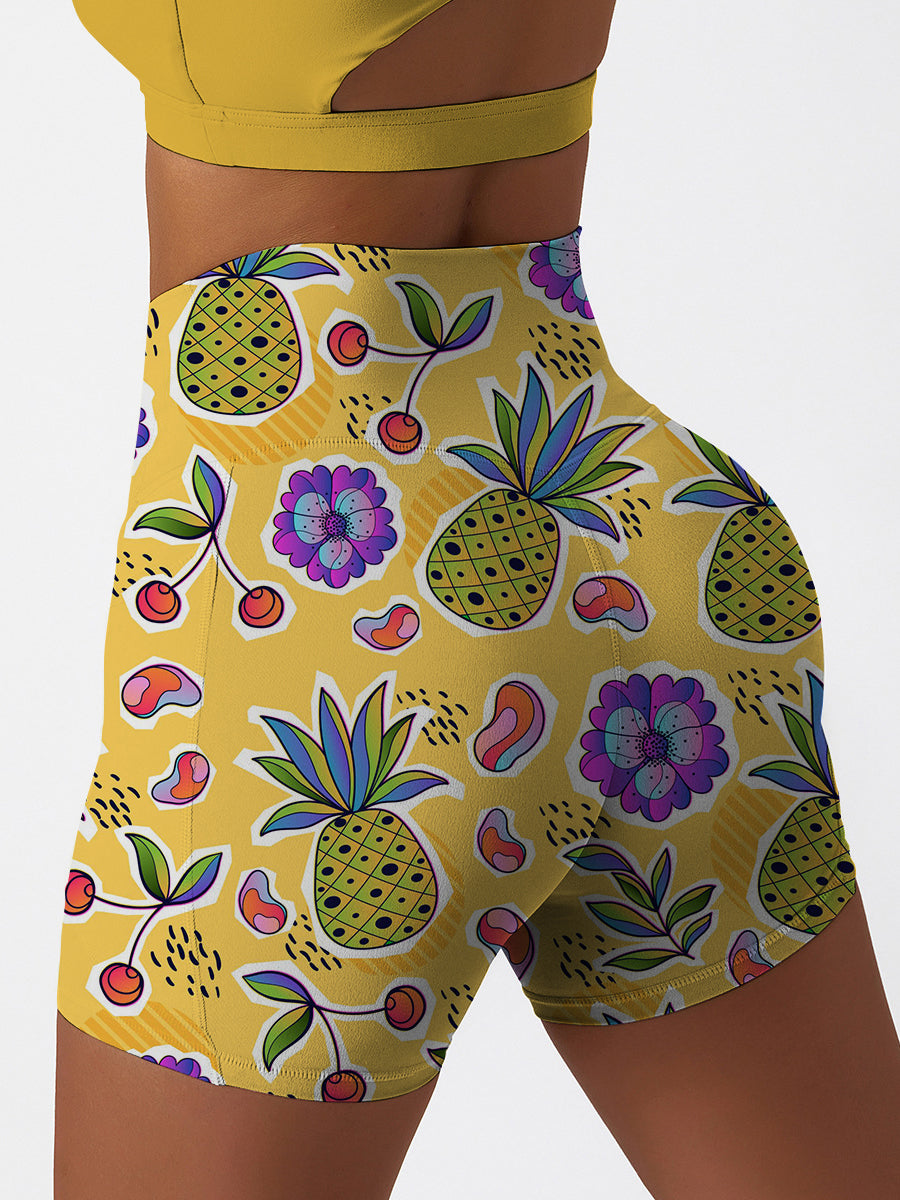 Fruit pineapple cherry yellow shorts