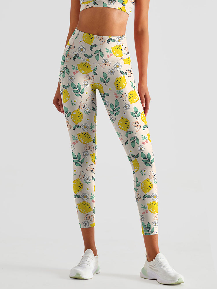Fruit lemon flower butterfly leggings