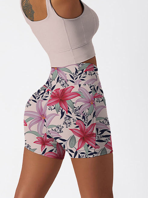 Flower pink tropical hibiscus shorts