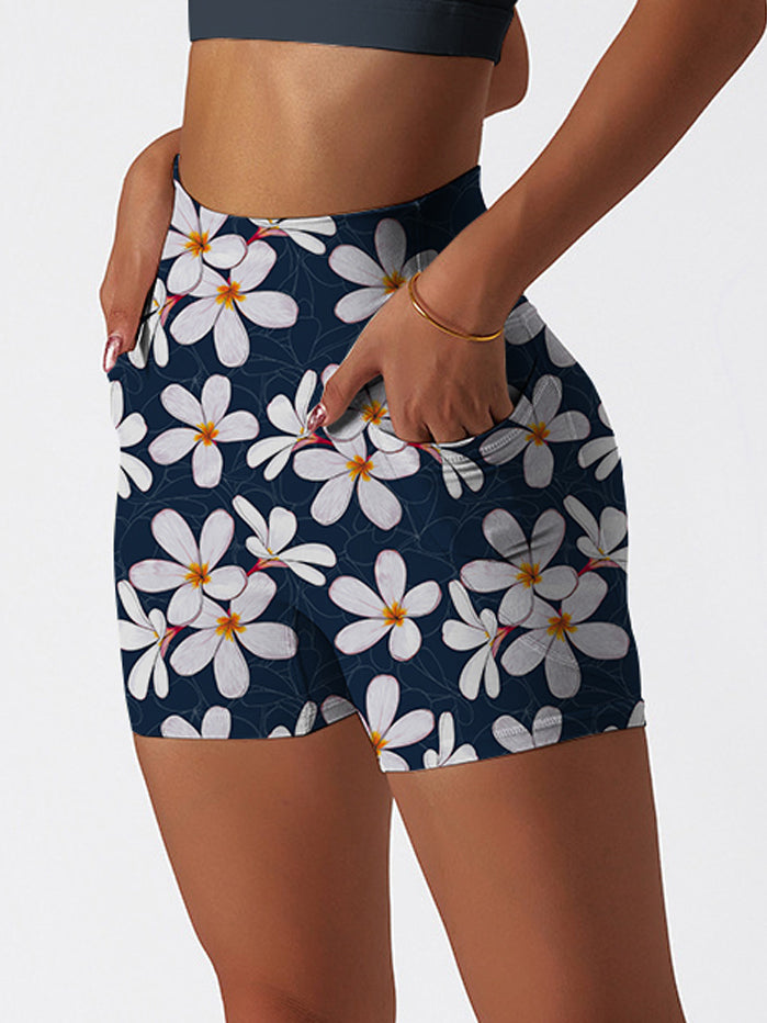 Flower white plumeria dark shorts