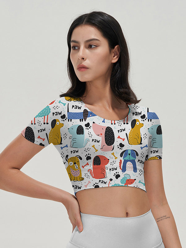 Animal cartoon dog sheep print short sleeves