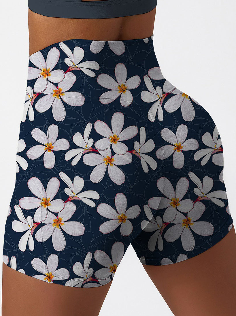 Flower white plumeria dark shorts