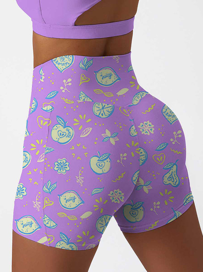 Fruit sliced apple purple shorts