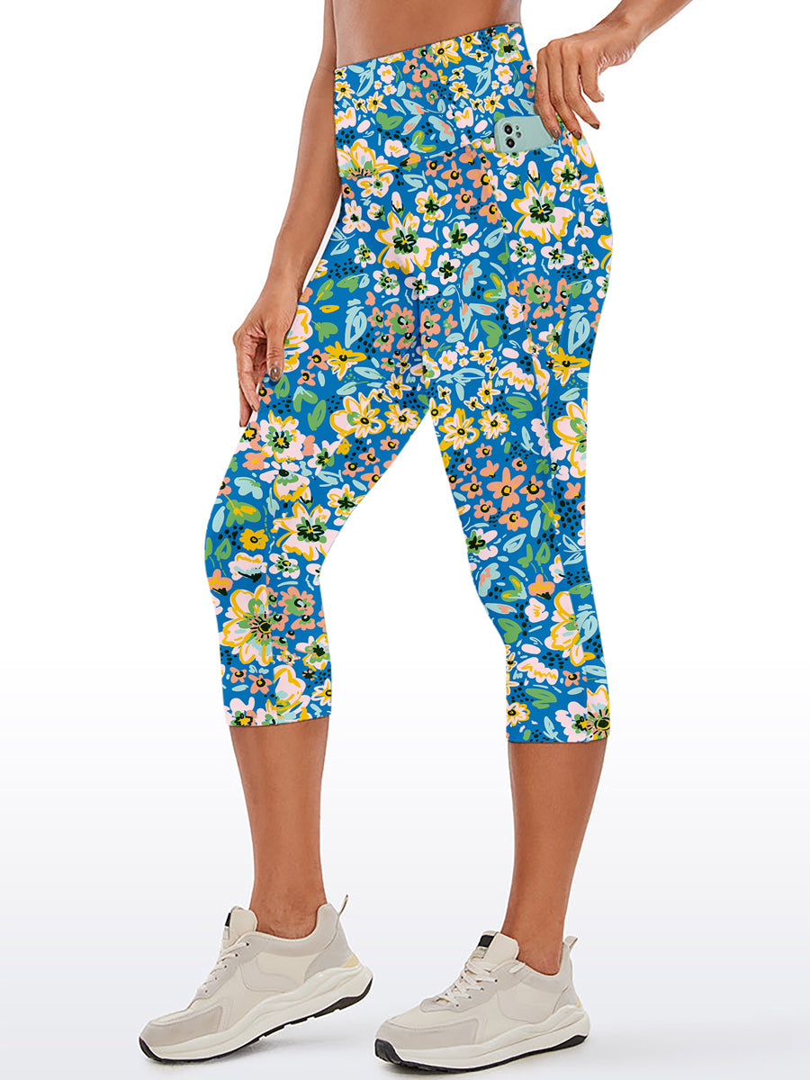 Flower big and small wildflower blue yoga capris