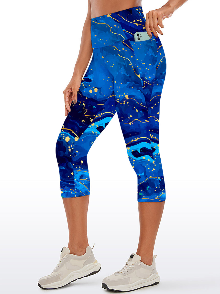 Water ripple blue abstract gilt tie dye capris