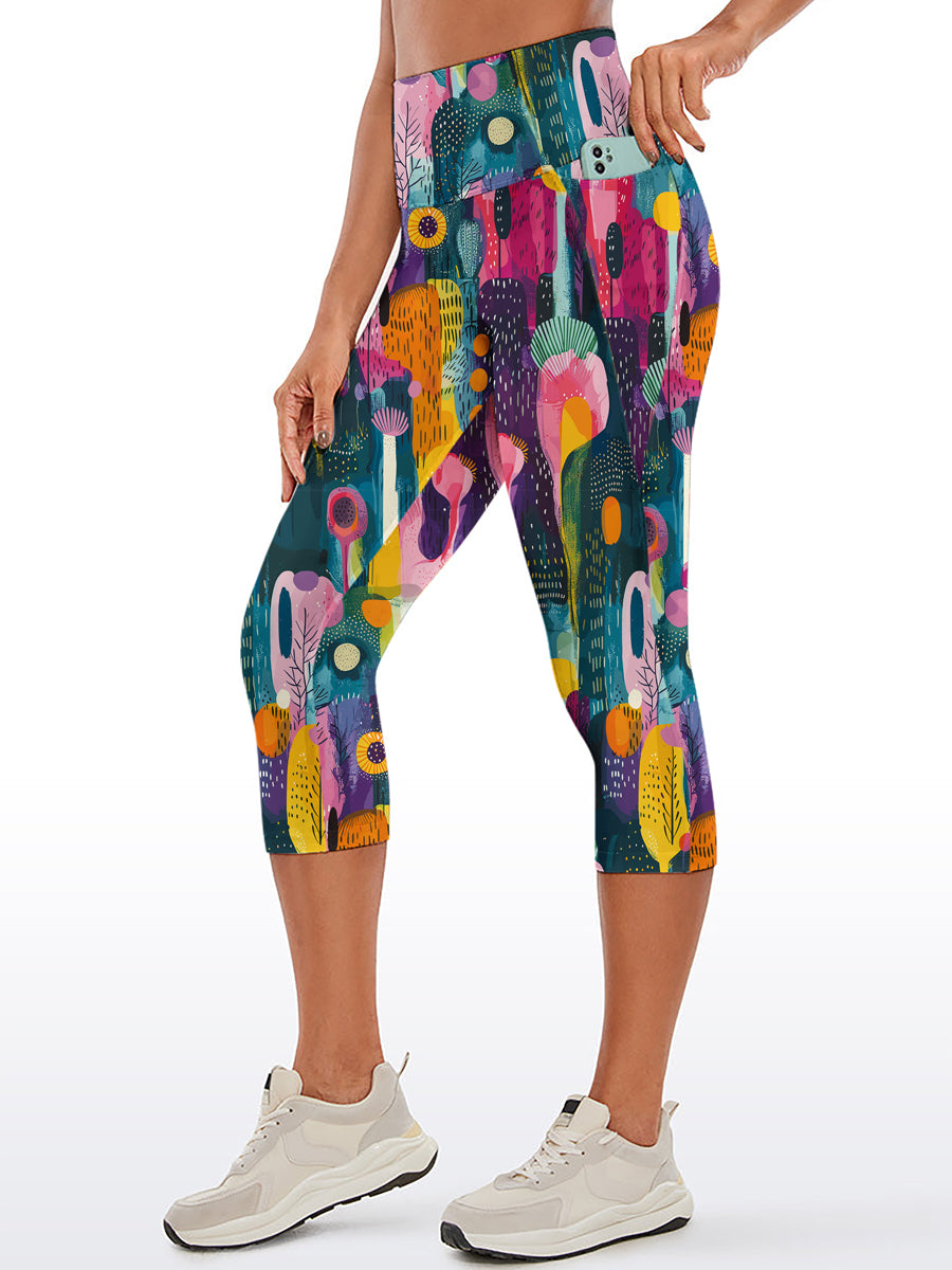 Colorful and playful abstract gouache forest illustration capris