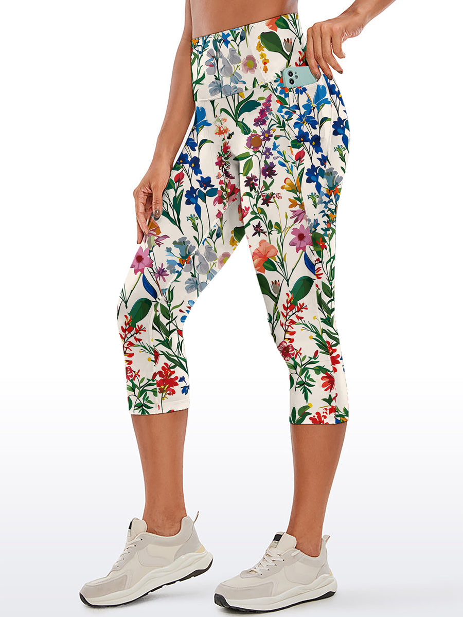 Hand painted wildflowers seamless capris