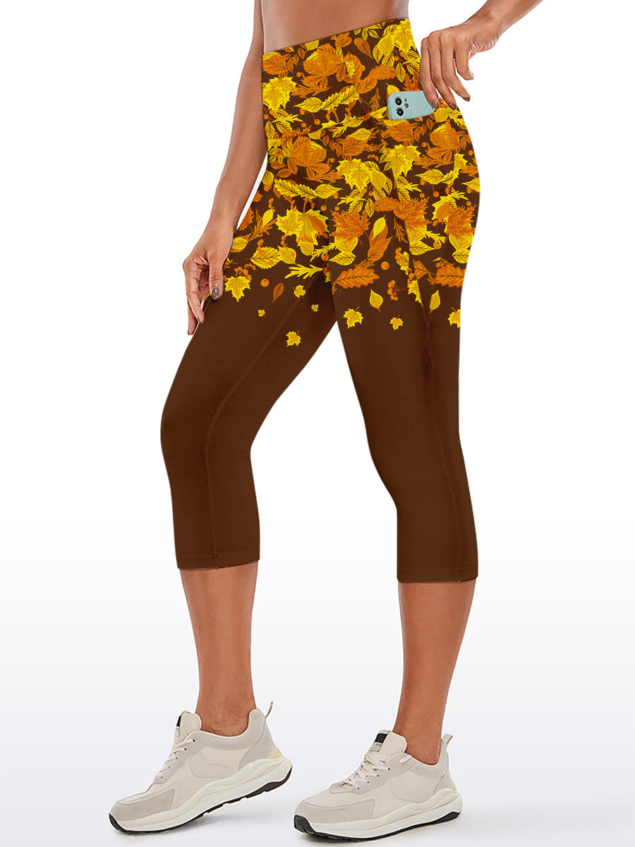Botanical autumn falling maple leaves brown capris