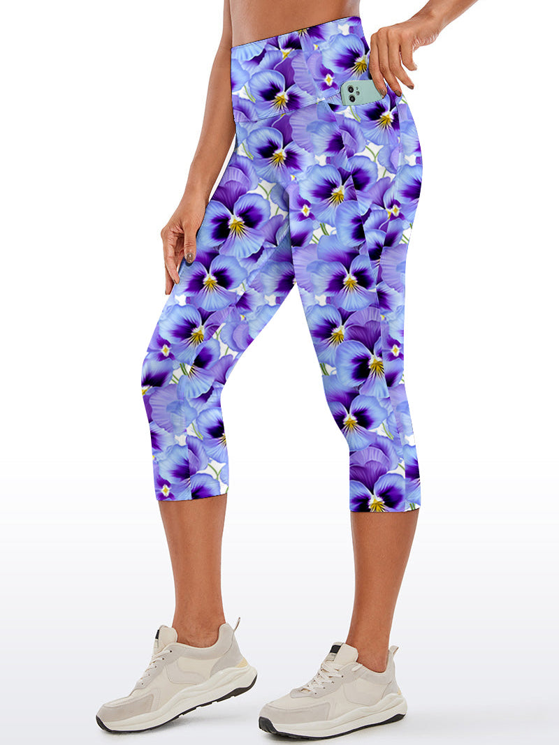 Flowers pansies seamless pattern capris