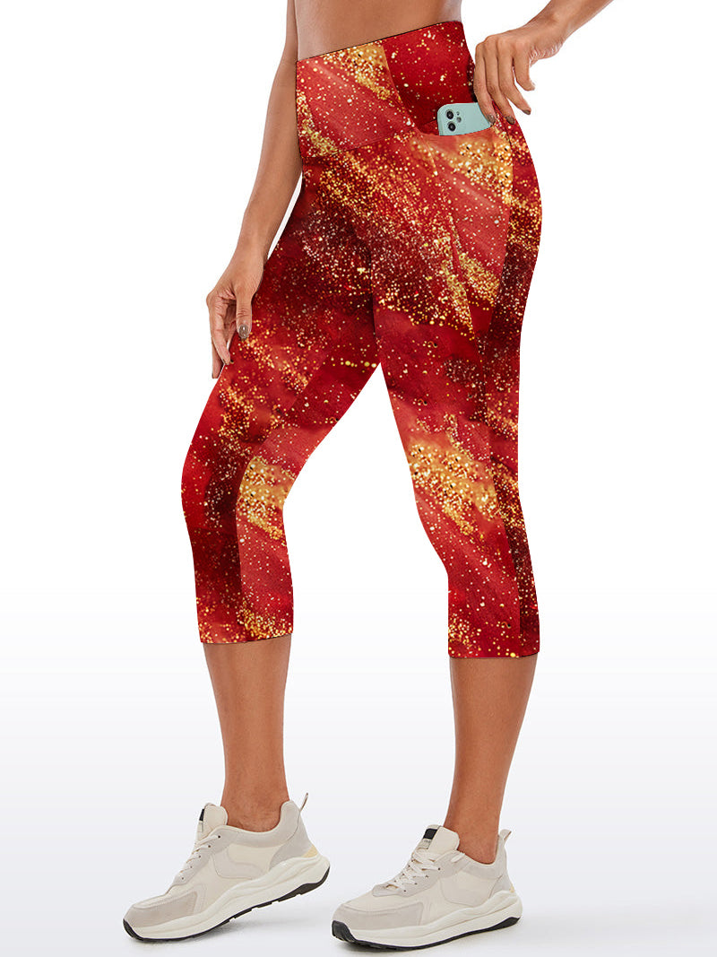 Shimmering gold glitter on red background capris