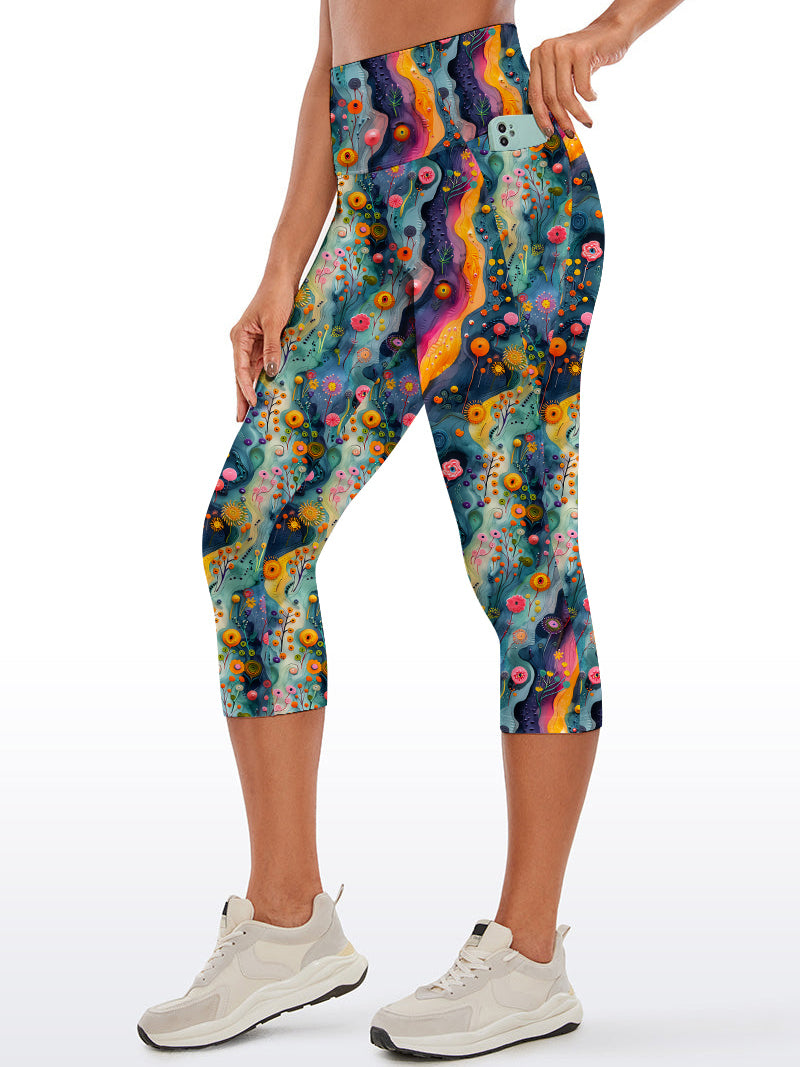 Rainbow color floral gouache painting capris