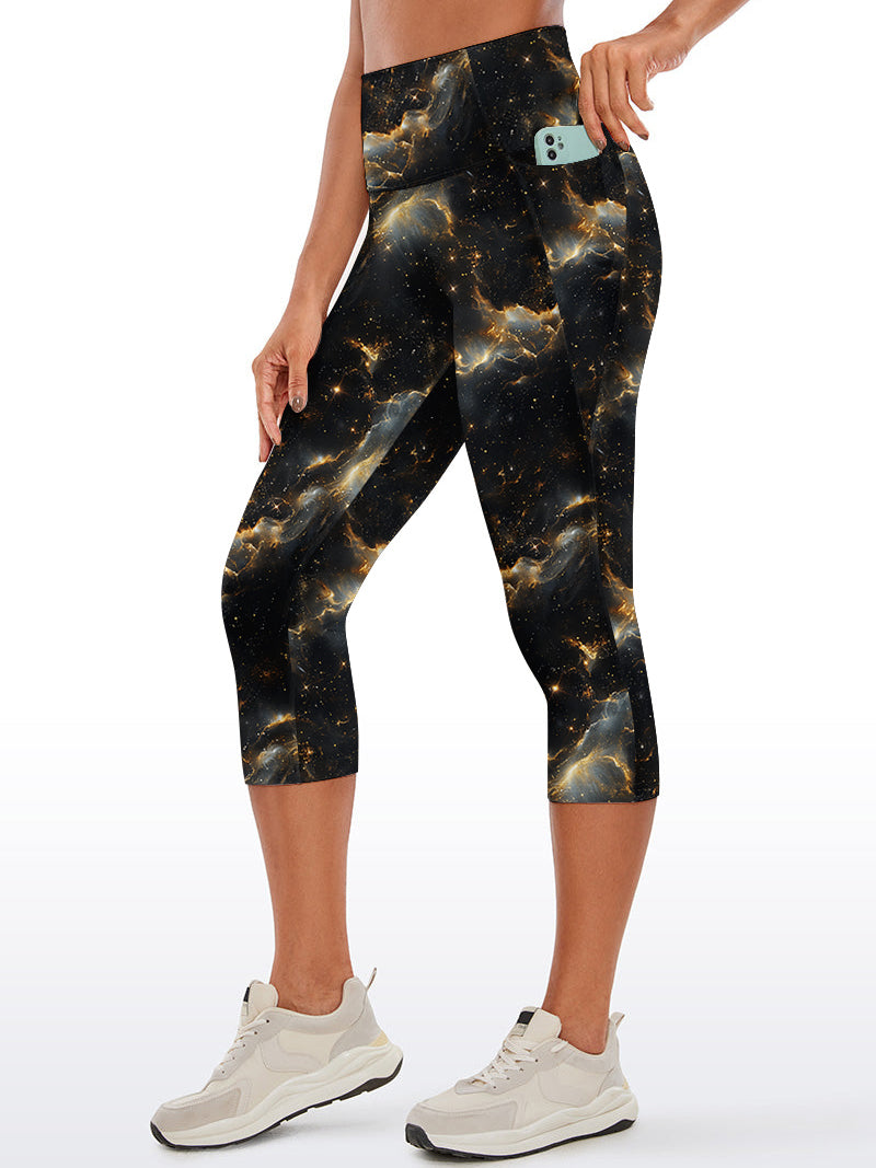 Universe galaxy abstract design of golden waves capris