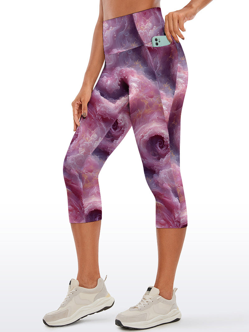Abstract pink swirl gilded water ripples painting capris