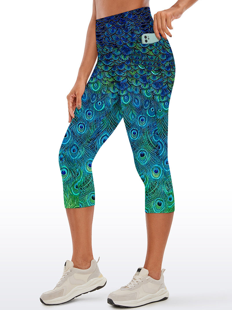 Animal blooming peacock feather capris