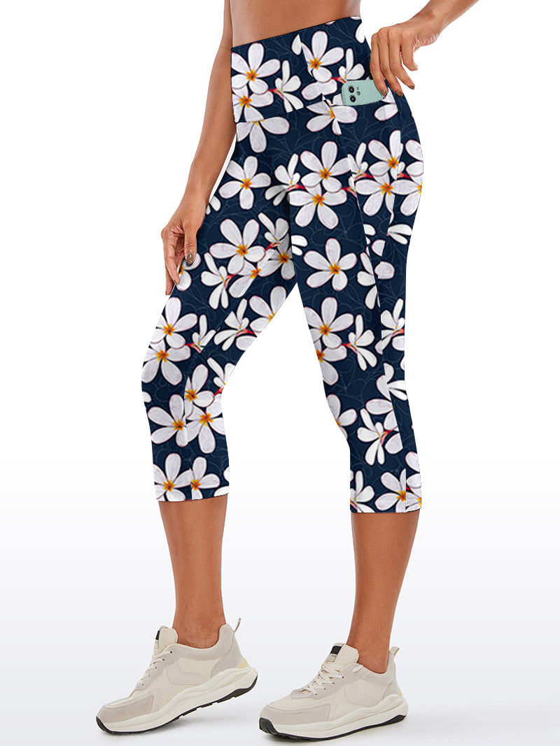 Flower white plumeria yoga capris