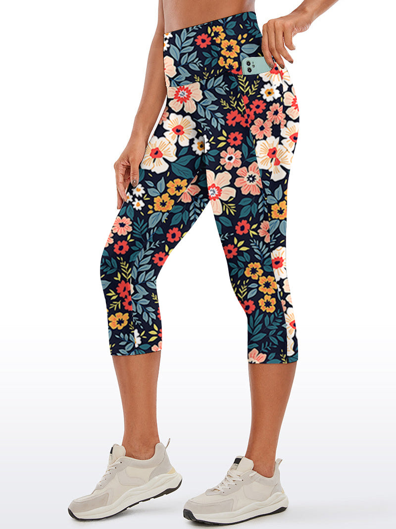 Flower big and small colorful flower dark capris