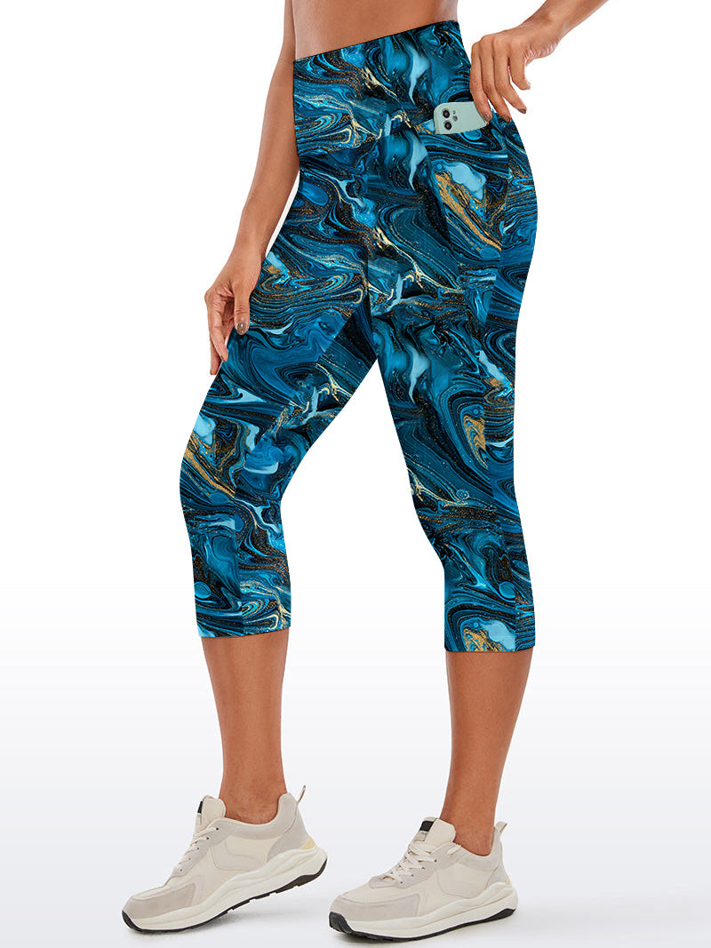 Blue and golden marble liquid water ripple capris