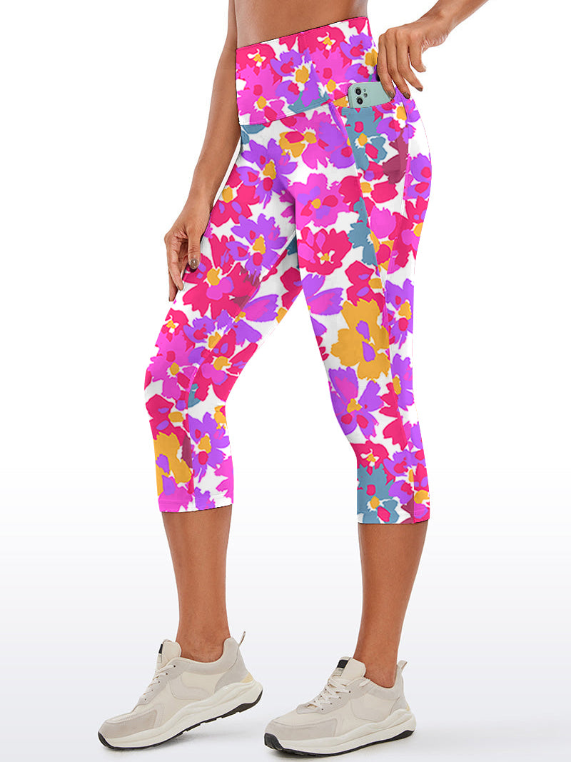 Watercolor pink graphic large scale flower capris