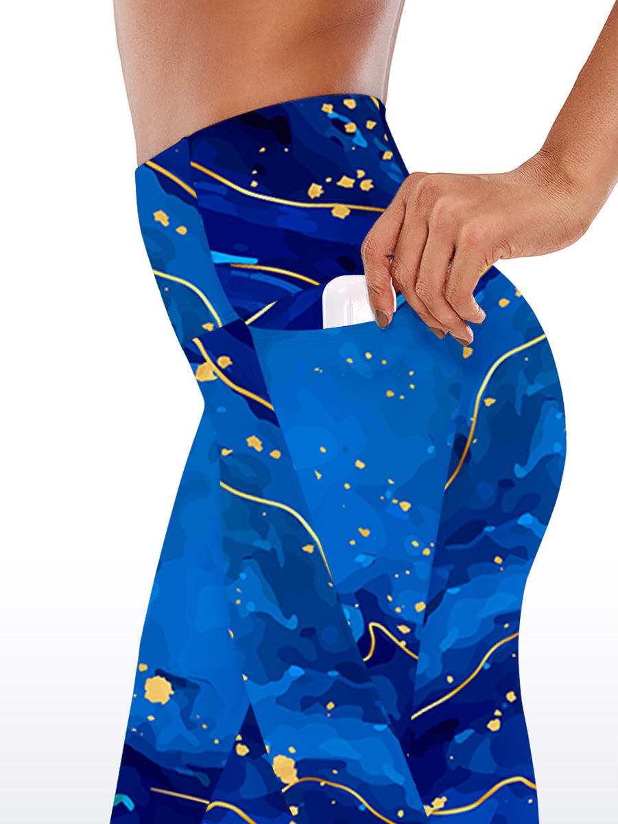 Water ripple blue abstract gilt tie dye capris