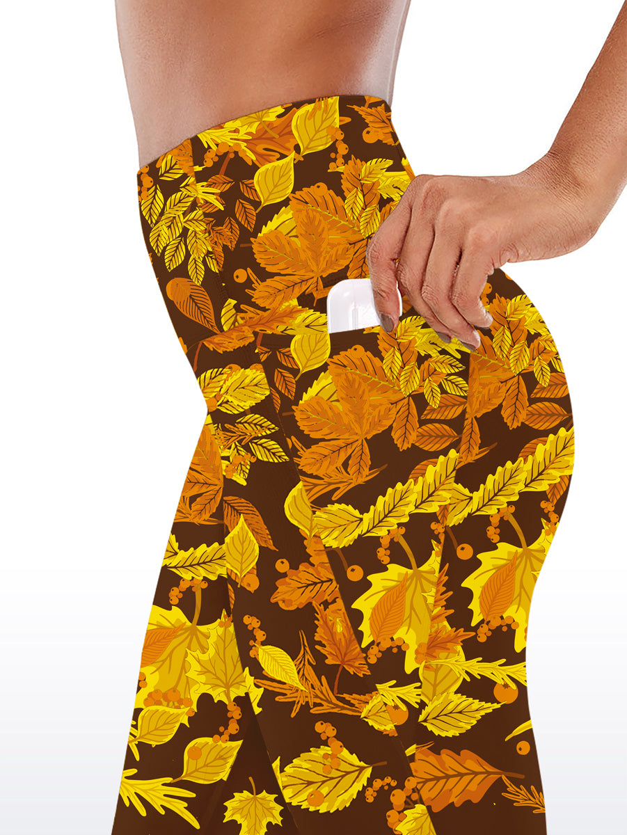 Botanical autumn falling maple leaves brown capris