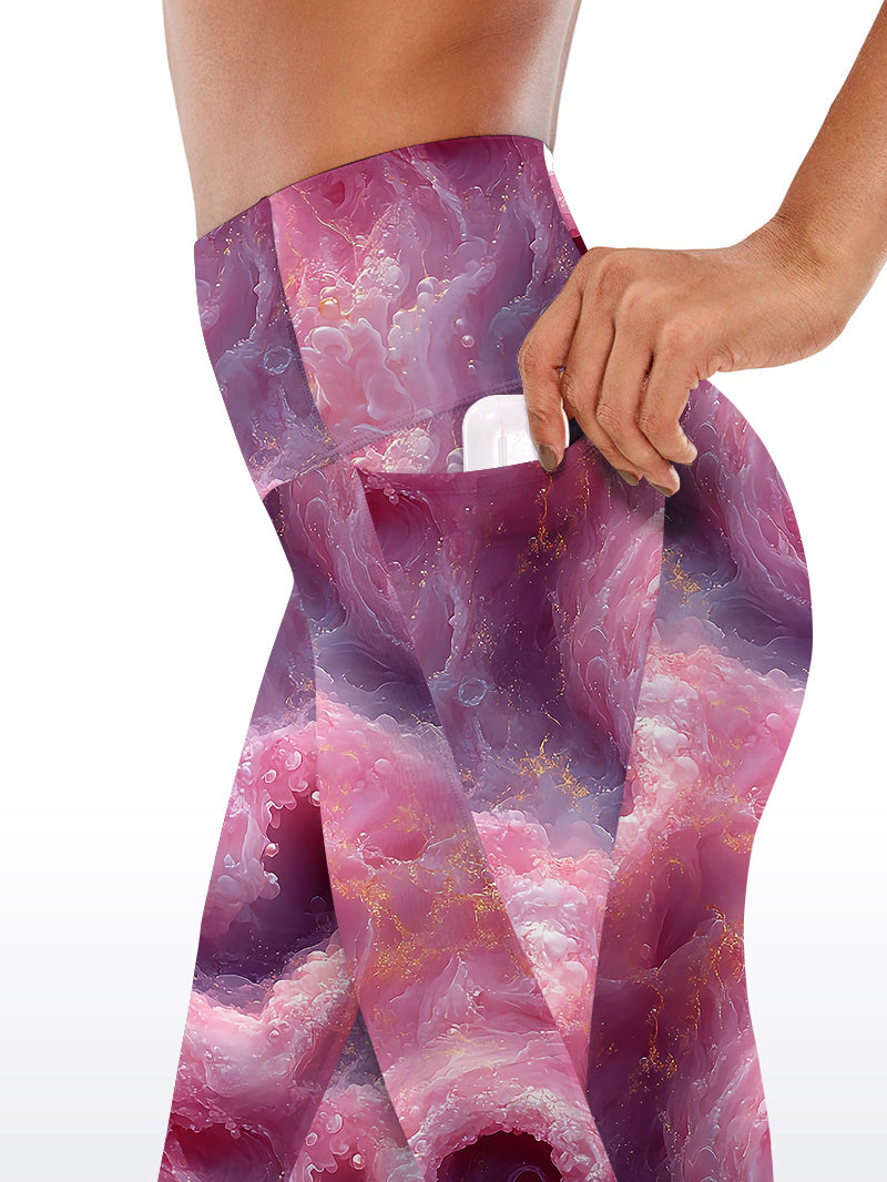 Abstract pink swirl gilded water ripples painting capris