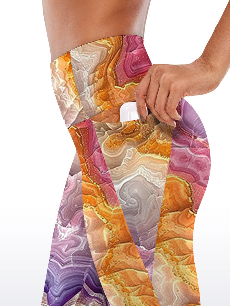 Colorful gradient marble gilt water ripple capris