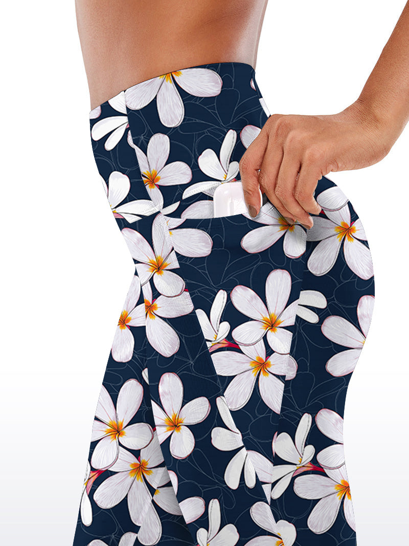 Flower white plumeria yoga capris