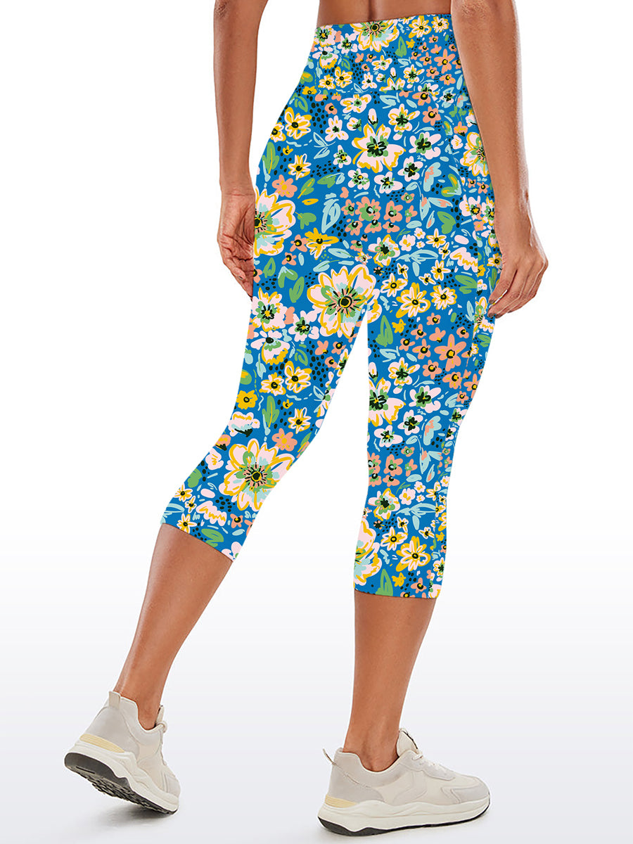 Flower big and small wildflower blue yoga capris