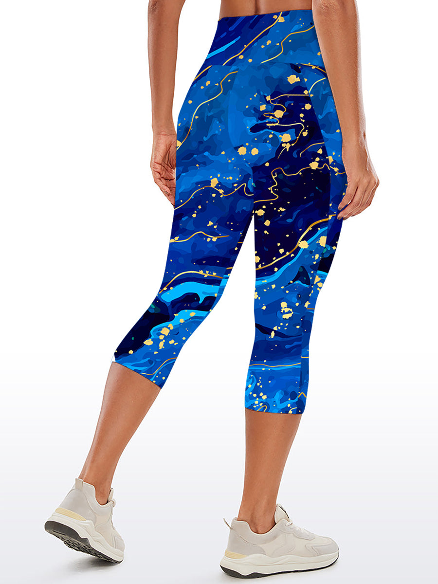Water ripple blue abstract gilt tie dye capris