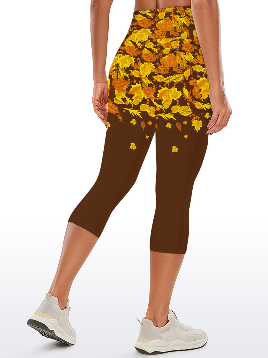 Botanical autumn falling maple leaves brown capris