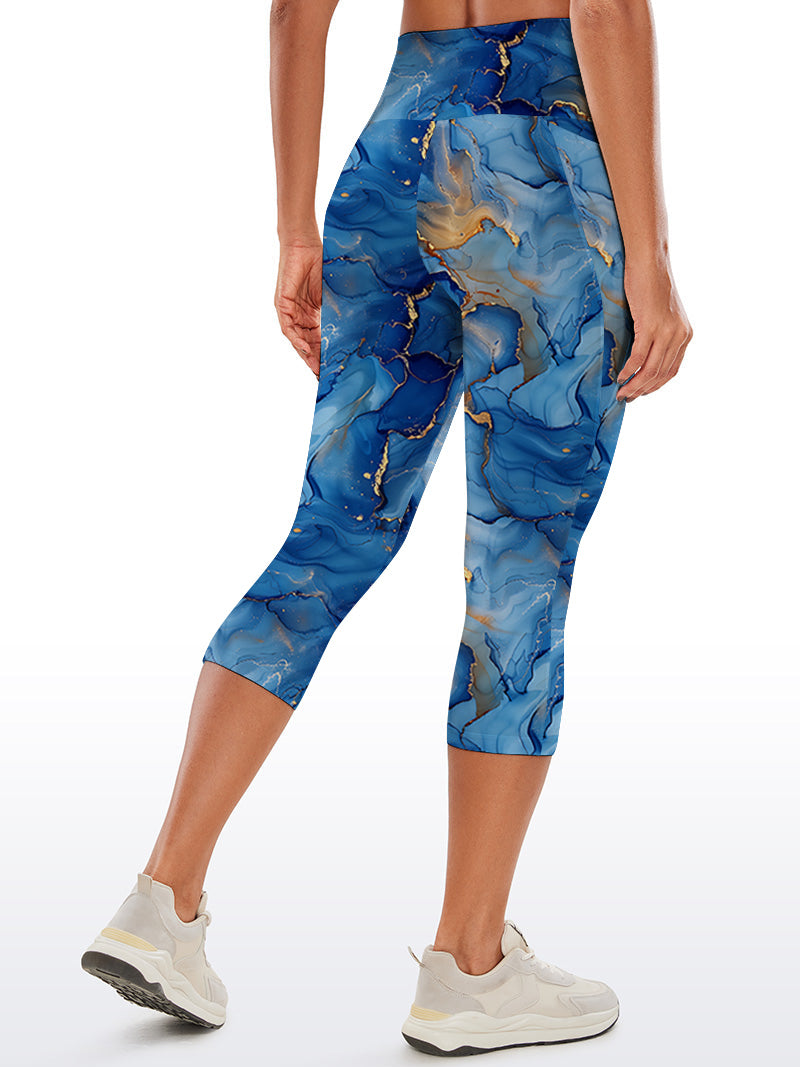Abstract blue watercolor gold gilded capris