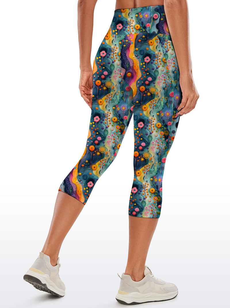 Rainbow color floral gouache painting capris