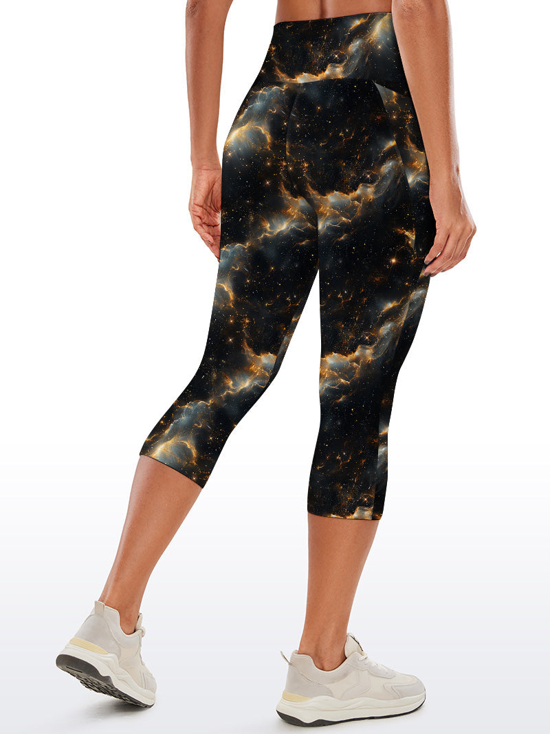 Universe galaxy abstract design of golden waves capris