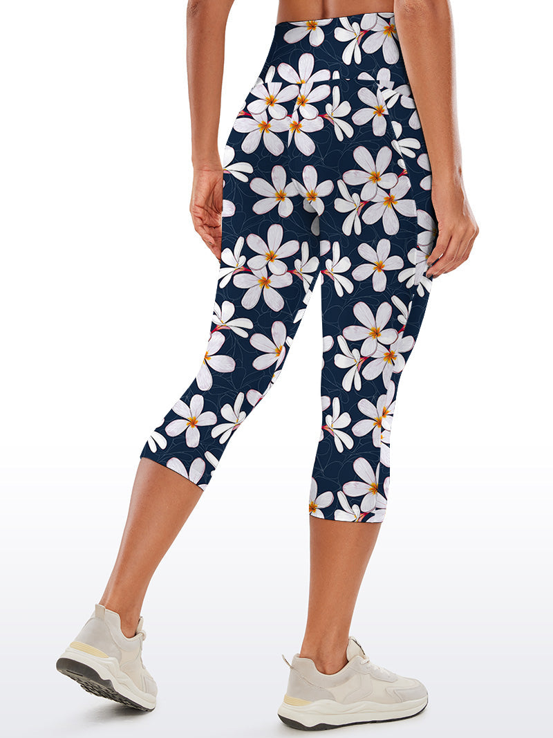 Flower white plumeria yoga capris