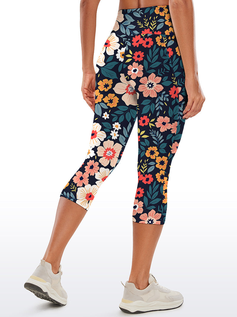 Flower big and small colorful flower dark capris