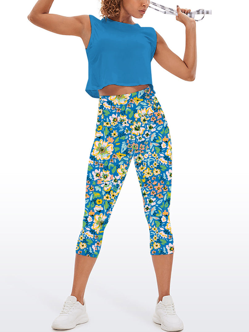 Flower big and small wildflower blue yoga capris